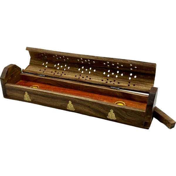 Wooden Coffin Incense Burner Buddha 30 Cms (FREE Incense Sticks Included)