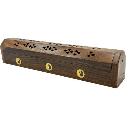 Wooden Coffin Incense Burner Yin Yang 30 Cms (FREE Incense Sticks Included)