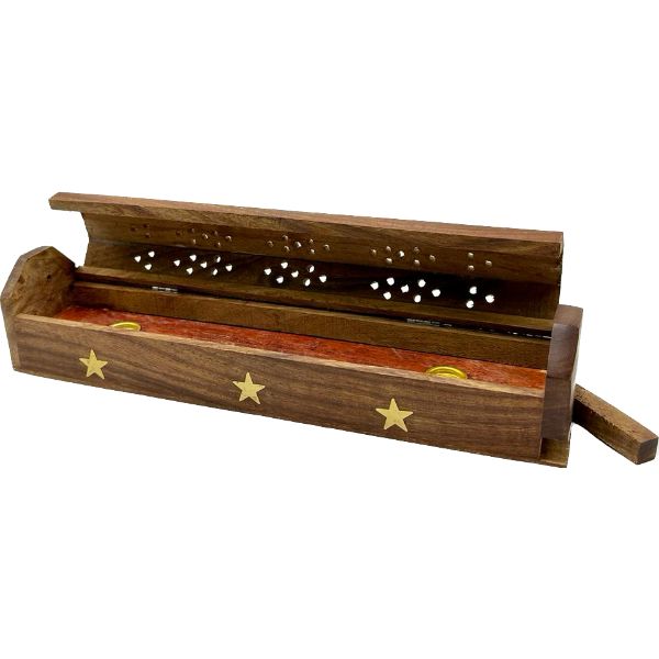 Wooden Coffin Incense Burner Star 30 Cms (FREE Incense Sticks Included)