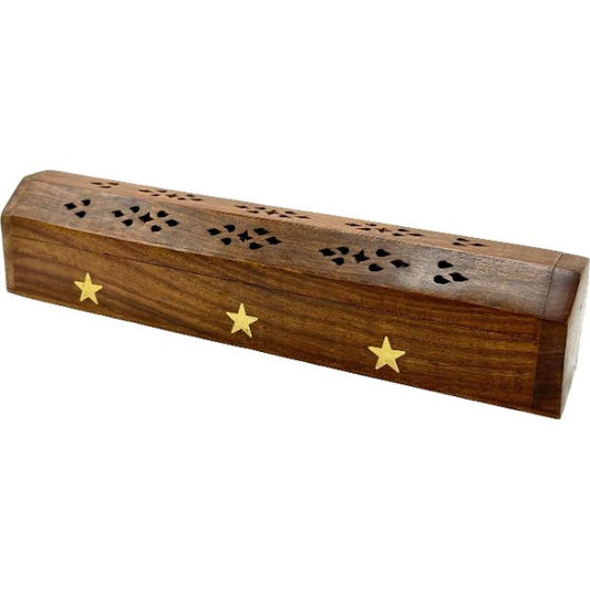 Wooden Coffin Incense Burner Star 30 Cms (FREE Incense Sticks Included)