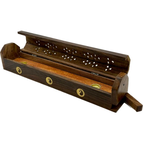 Wooden Coffin Incense Burner Yin Yang 30 Cms (FREE Incense Sticks Included)