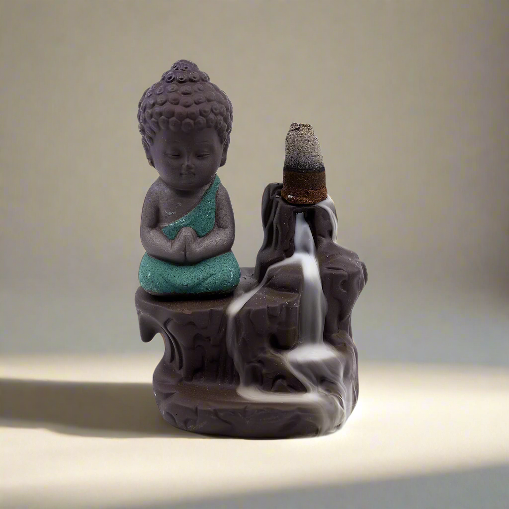 Back Flow Incense Burner- Baby Buddha - FREE Box of Incense Cones Included