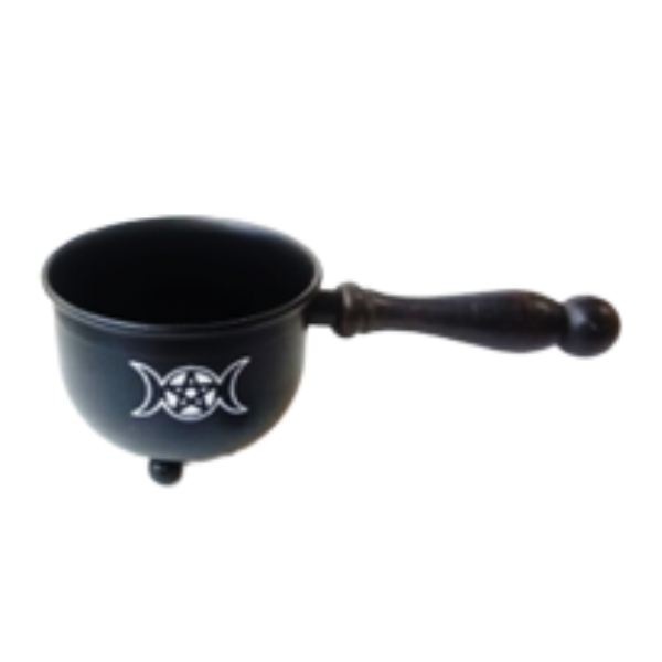 Triple Moon With Pentagram Cauldron With Handle