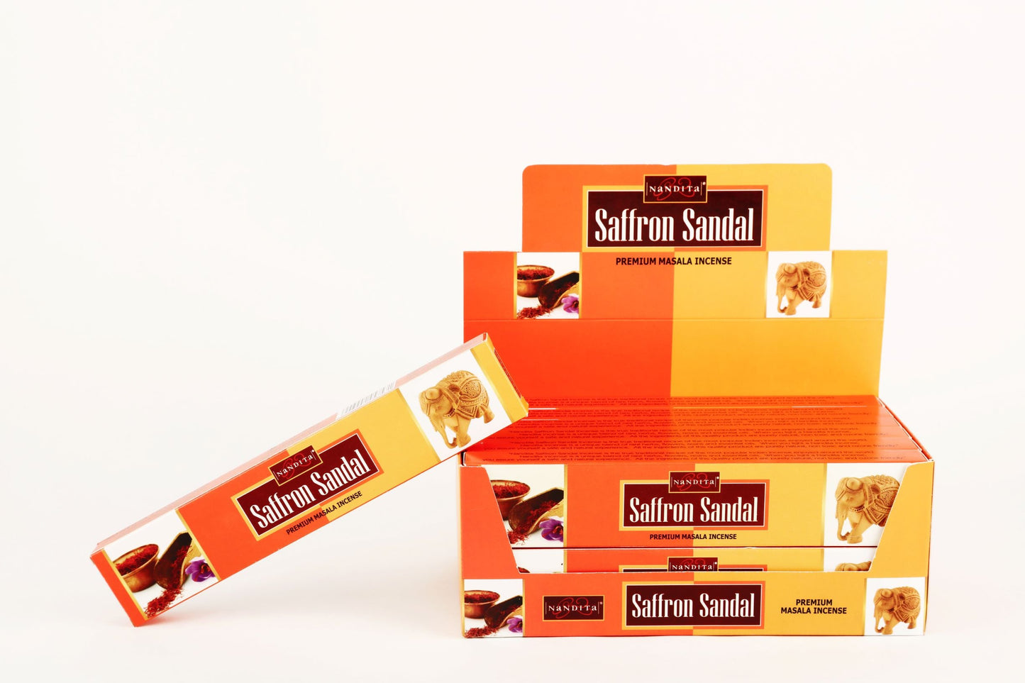 Nandita Premium Series Saffron Sandal Incense Sticks - Box of 12 (180 gms)