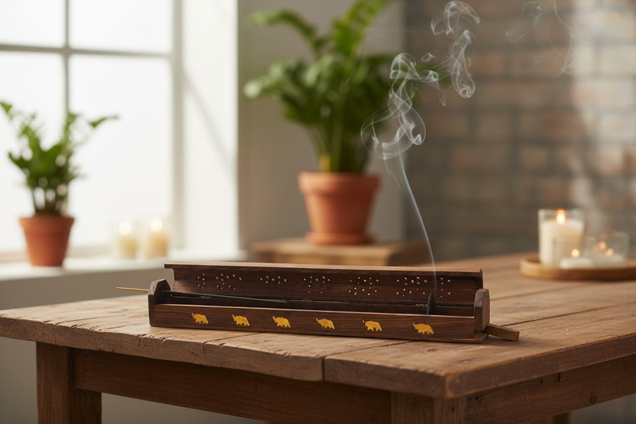 Wooden Coffin Incense Burner Elephant 45 cms