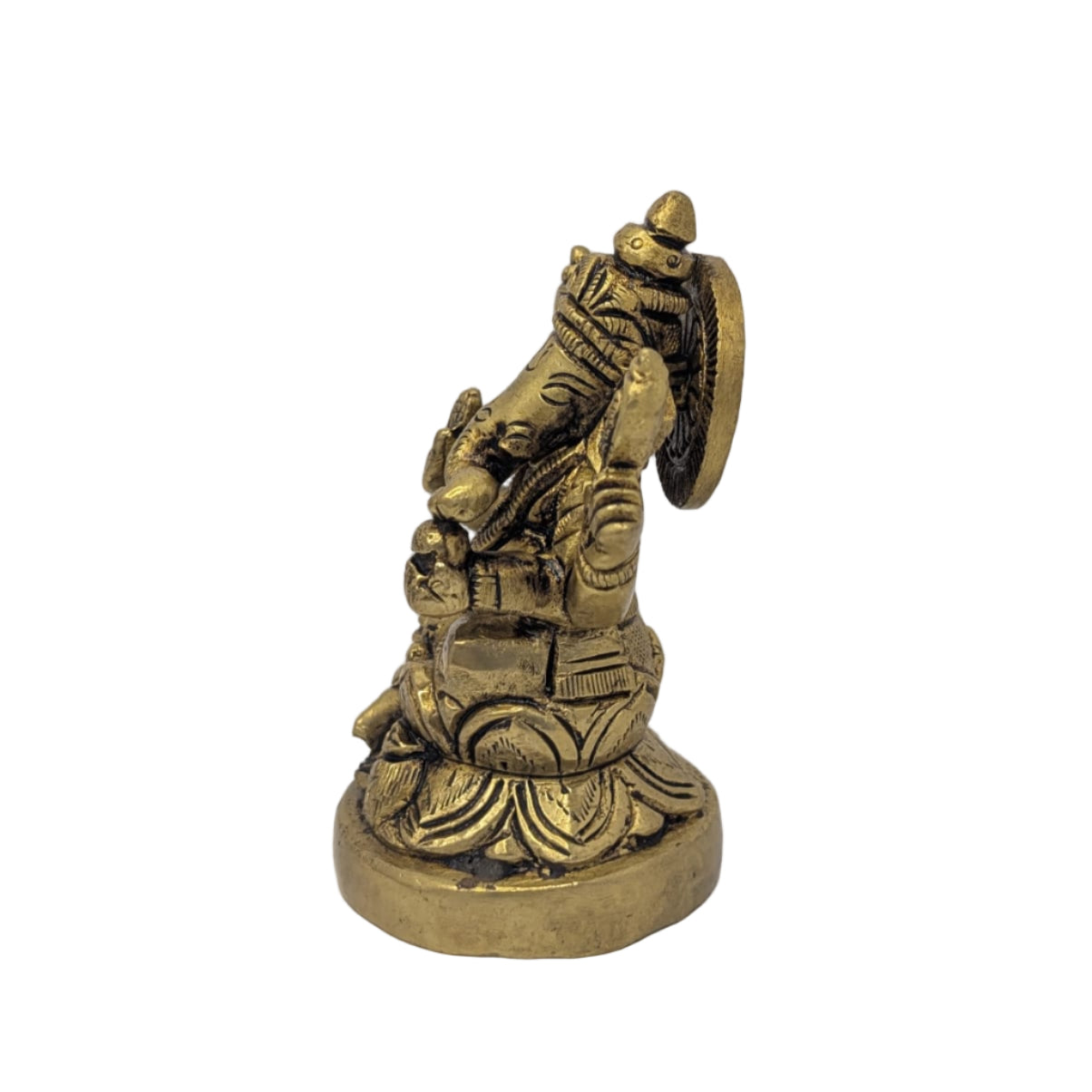 Circular Base Ganesh Brass Idol T7 (Approx. 400 gms)