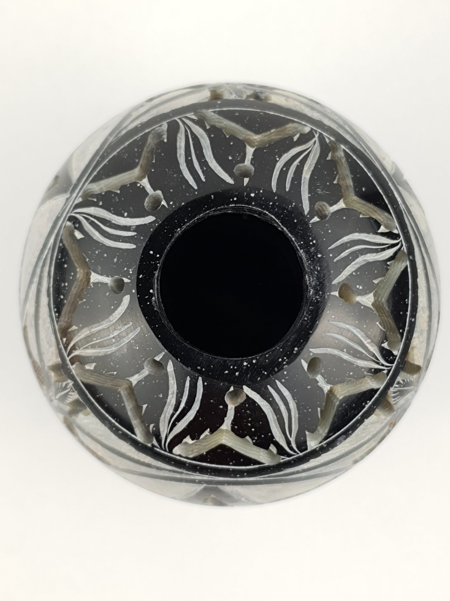 Candle Holder:IH PENTA 3.5" Candle Ball Carved Black Stone - World of Incense AU