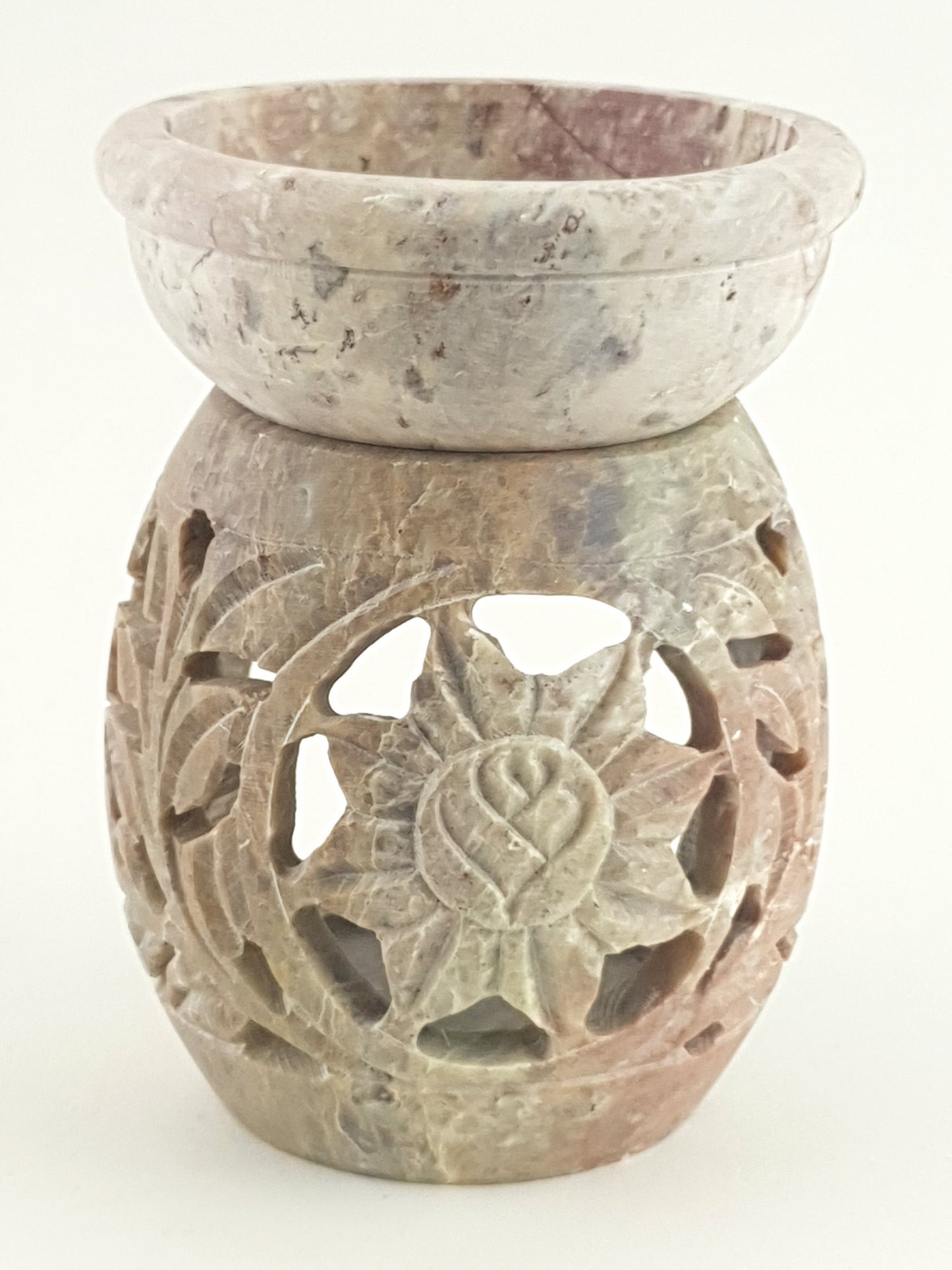 Oil burner:IH Aroma Lamp 2.5" Carved Jali, Soapstone Black C - World of Incense AU