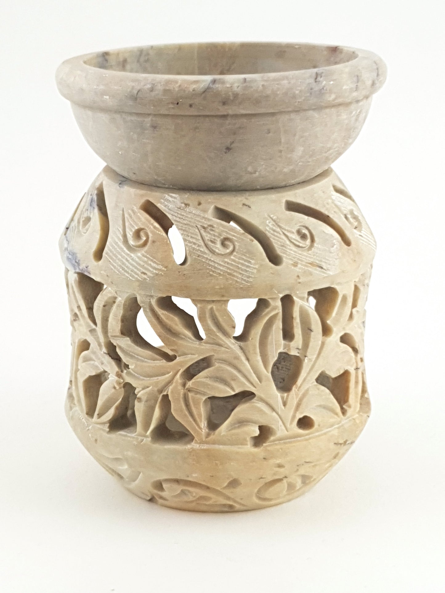Oil burner:IH Aroma Lamp 2.5" Carved Jali, Soapstone Black D - World of Incense AU