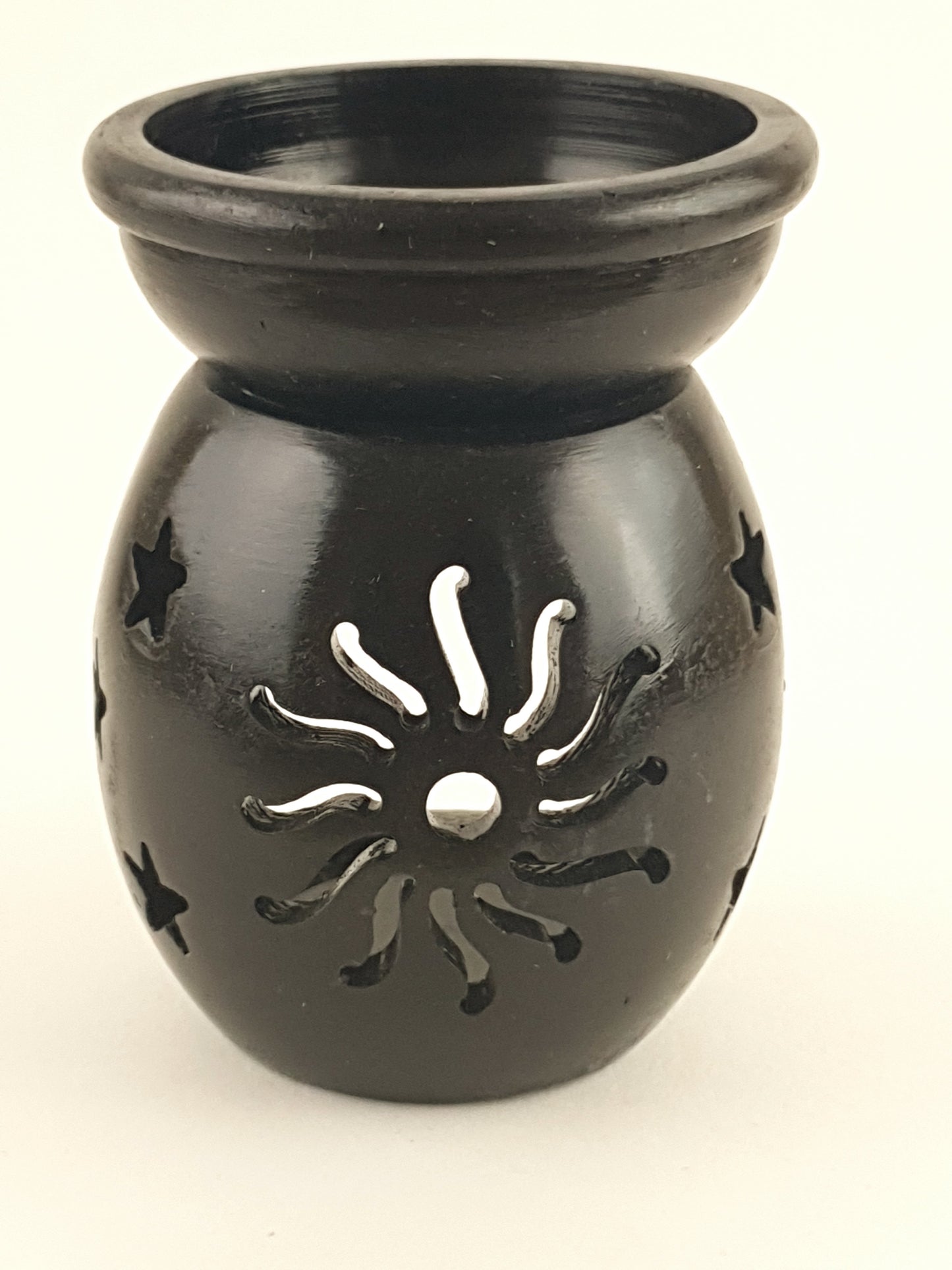 Oil burner:IH Aroma Lamp 2.5" Carved Jali, Soapstone Black H World of Incense Australia New Age Products Incense Sticks