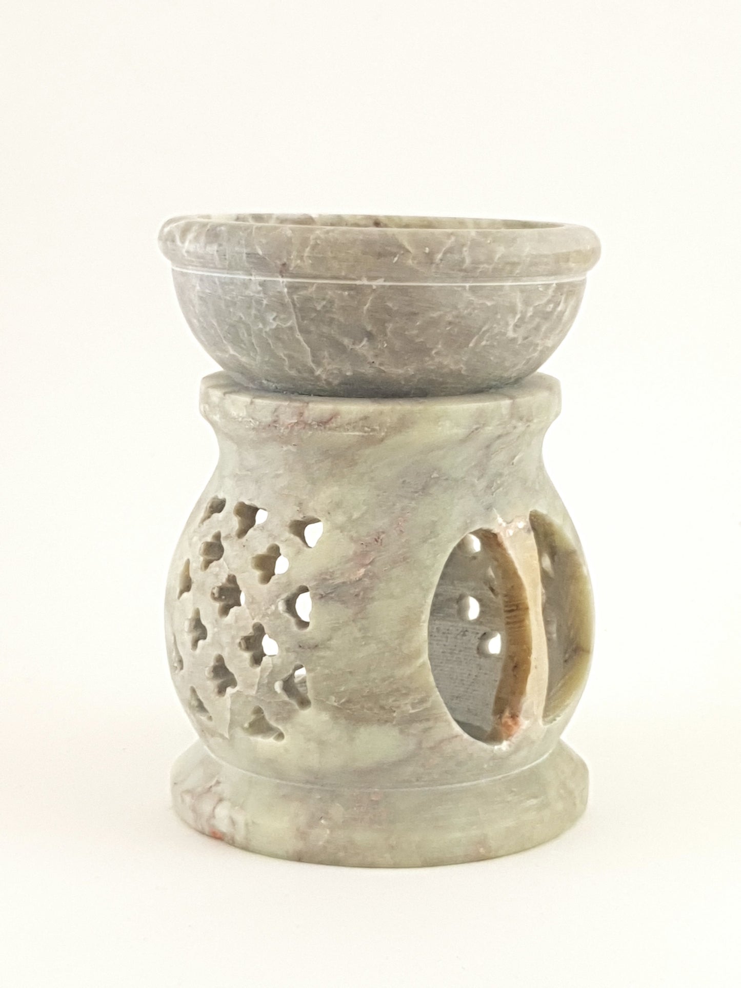 Oil burner:IH Aroma Lamp 2.5" Carved Jali, Soapstone Black L - World of Incense AU