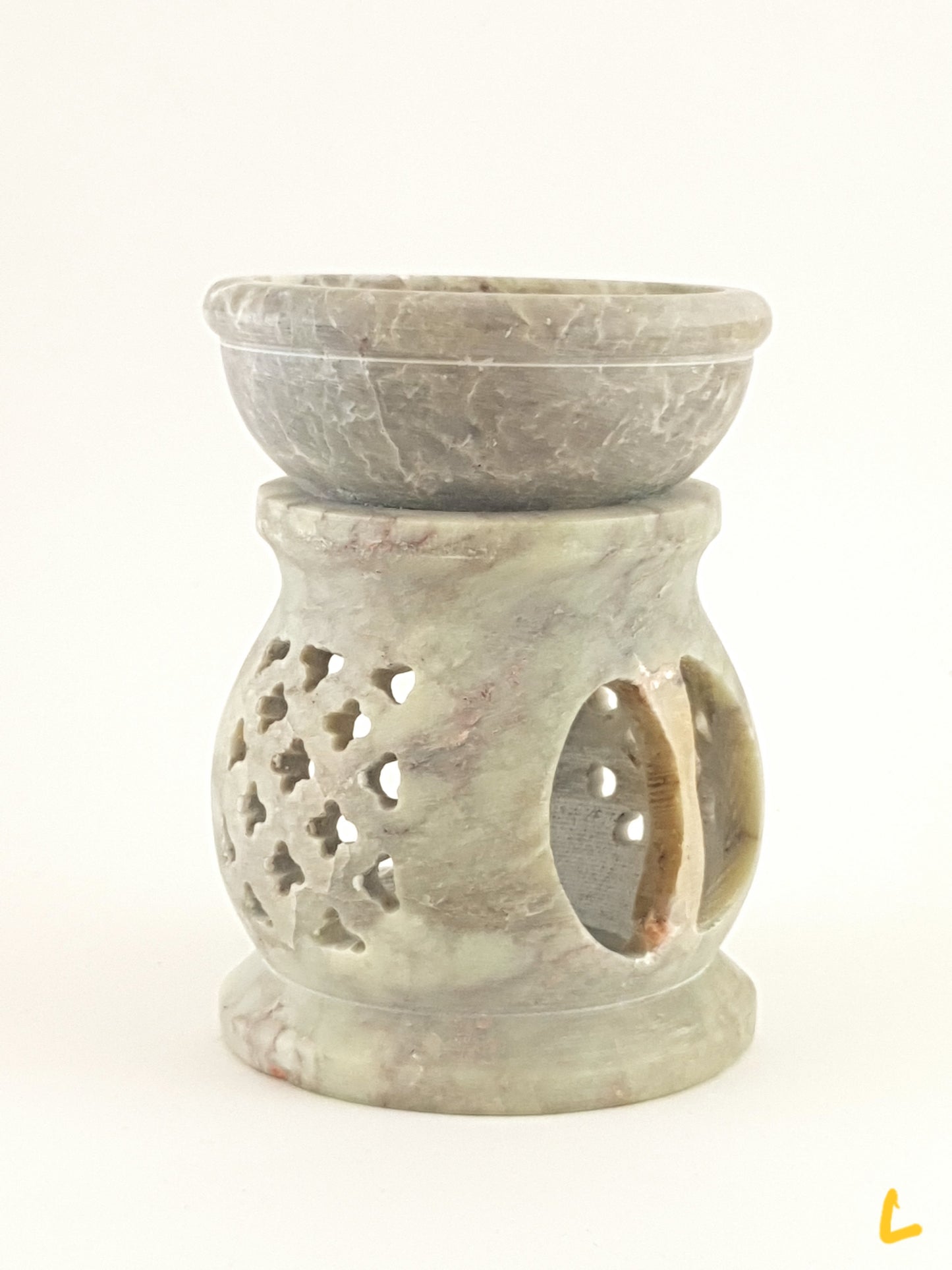Oil burner:IH Aroma Lamp 2.5" Carved Jali, Soapstone Black L - World of Incense AU