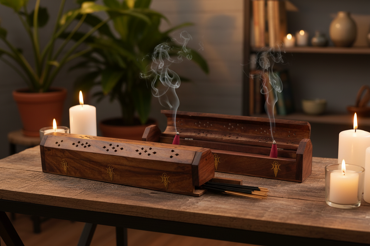 Wooden Coffin Incense Burner Angel 30 cms