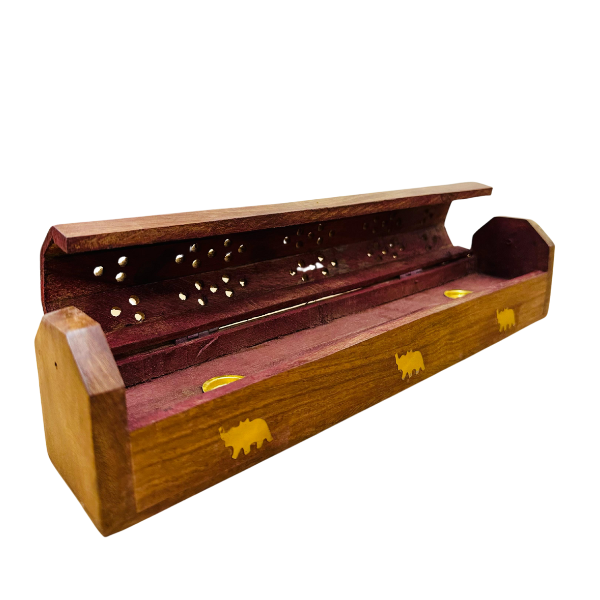 Wooden Coffin Incense Burner Elephant 30 cms