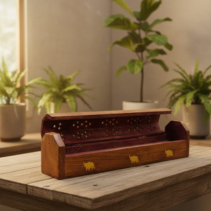 Wooden Coffin Incense Burner Elephant 30 cms