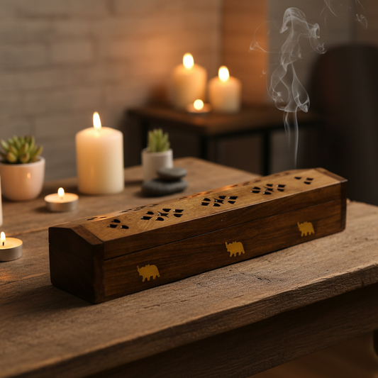 Wooden Coffin Incense Burner Elephant 30 cms