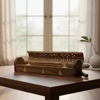 Wooden Coffin Incense Burner Buddha 30 Cms (FREE Incense Sticks Included)