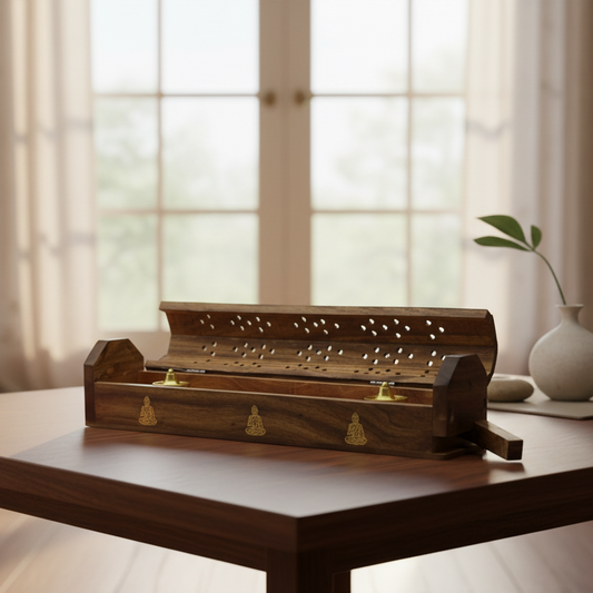 Wooden Coffin Incense Burner Buddha 30 Cms (FREE Incense Sticks Included)