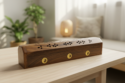 Wooden Coffin Incense Burner Yin Yang 30 Cms (FREE Incense Sticks Included)