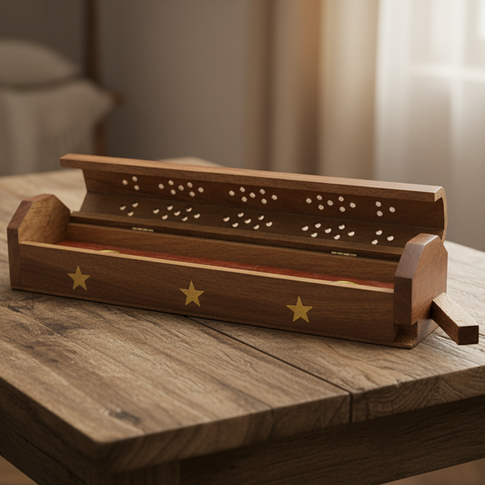 Wooden Coffin Incense Burner Star 30 Cms (FREE Incense Sticks Included)
