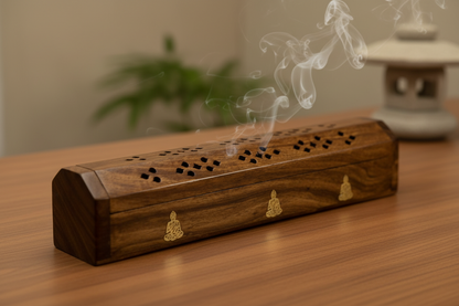 Wooden Coffin Incense Burner Buddha 30 Cms (FREE Incense Sticks Included)