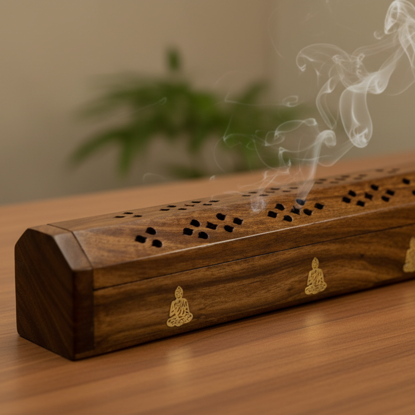 Wooden Coffin Incense Burner Buddha 30 Cms (FREE Incense Sticks Included)