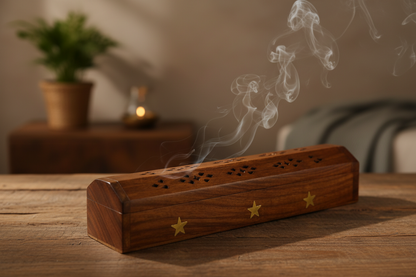 Wooden Coffin Incense Burner Star 30 Cms (FREE Incense Sticks Included)