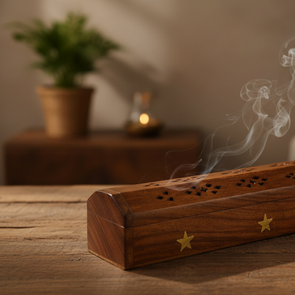 Wooden Coffin Incense Burner Star 30 Cms (FREE Incense Sticks Included)