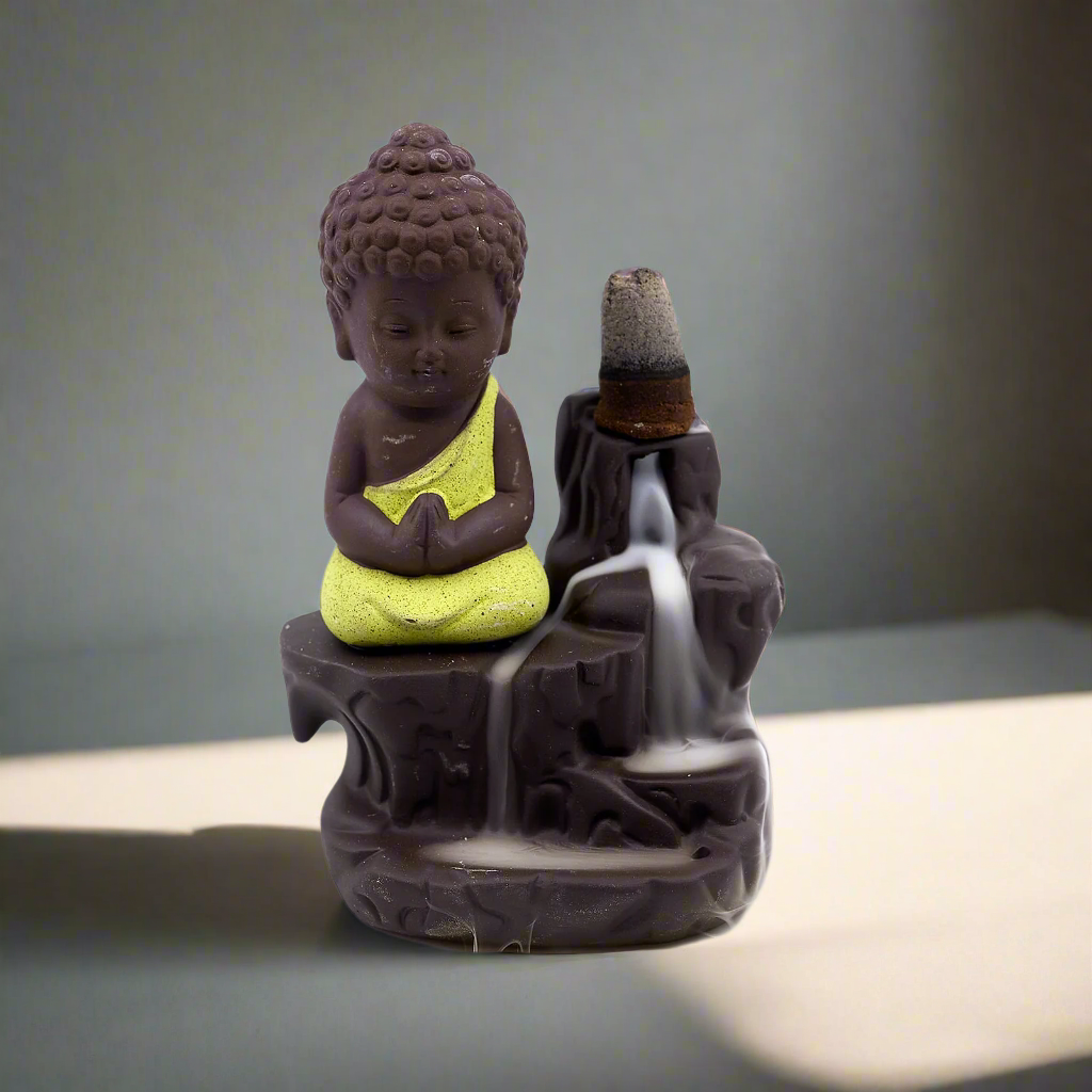 Back Flow Incense Burner- Baby Buddha - FREE Box of Incense Cones Included