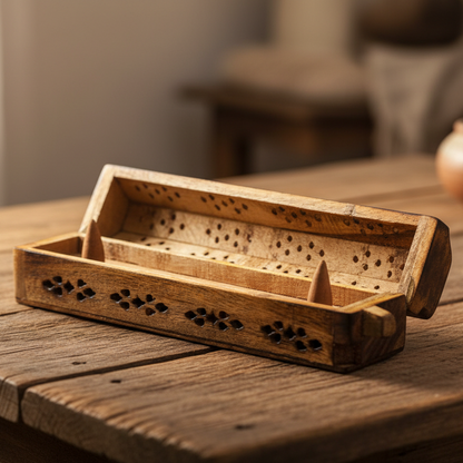 Coffin Incense Burner Mango Wood Antique finish