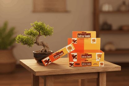 Nandita Premium Series Saffron Sandal Incense Sticks - Box of 12 (180 gms)