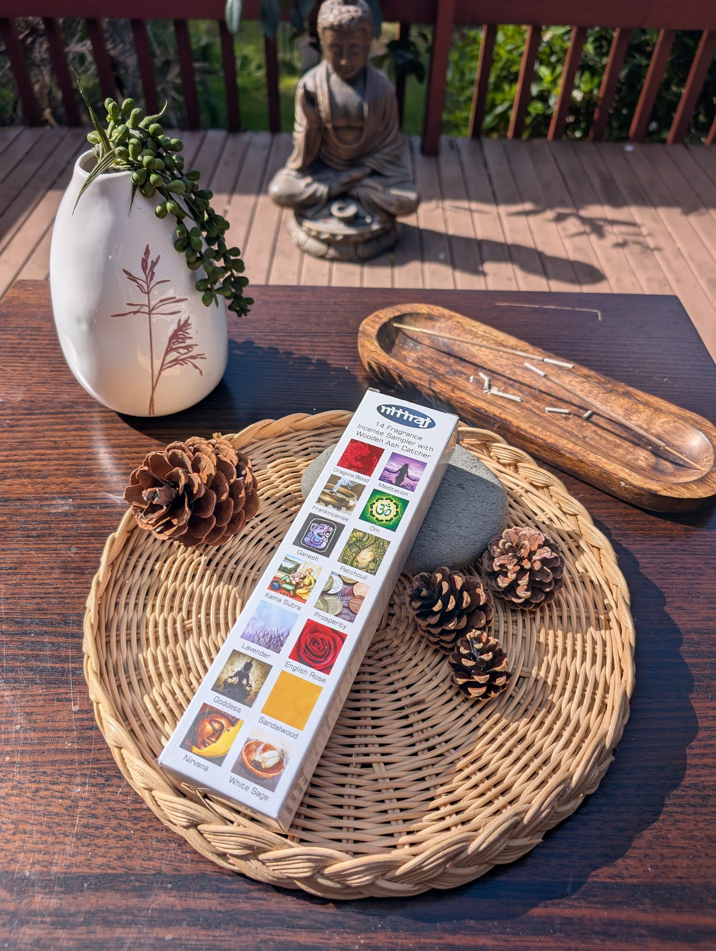 Nitiraj Platinum Sampler Pack with Burner (Natural Incense Sticks)