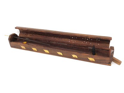 Wooden Coffin Incense Burner Elephant 45 cms
