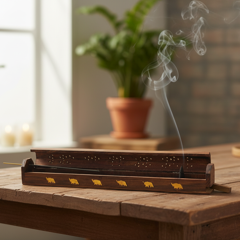 Wooden Coffin Incense Burner Elephant 45 cms