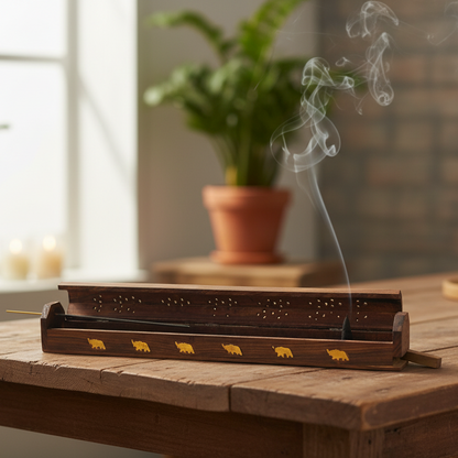 Wooden Coffin Incense Burner Elephant 45 cms