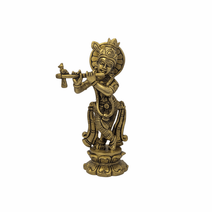 Lotus Base Krishna Brass Idol T10 (Approx. 970 gms)