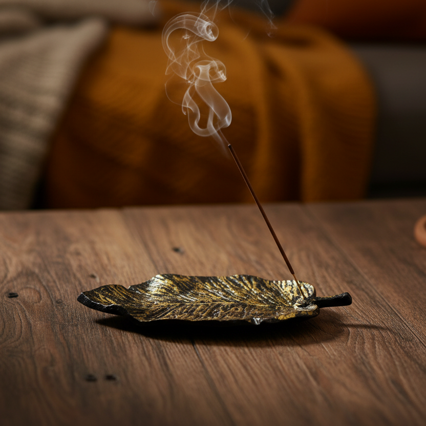Incense and Smudge Burner Aluminium Golden Leaf