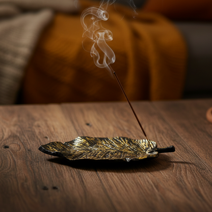 Incense and Smudge Burner Aluminium Golden Leaf