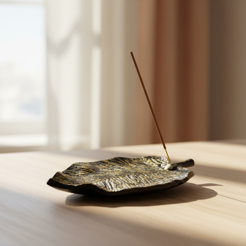 Incense and Smudge Burner Aluminium Golden Leaf