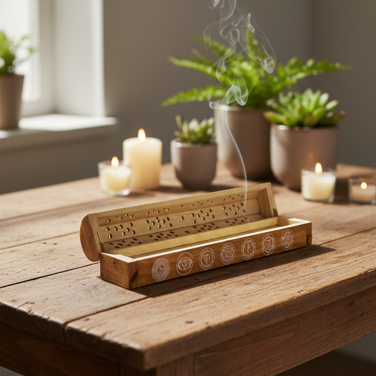 Wooden Coffin Incense Burner 7 Chakra 30 cms