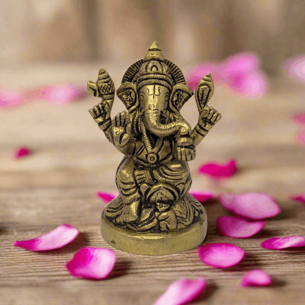 Circular Base Ganesh Brass Idol T7 (Approx. 400 gms)