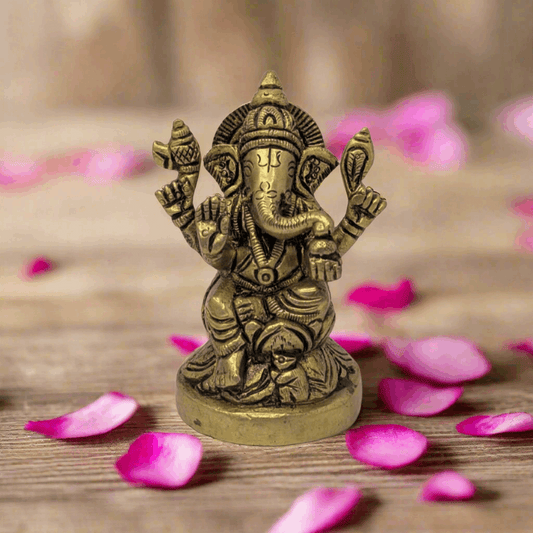 Circular Base Ganesh Brass Idol T7 (Approx. 400 gms)