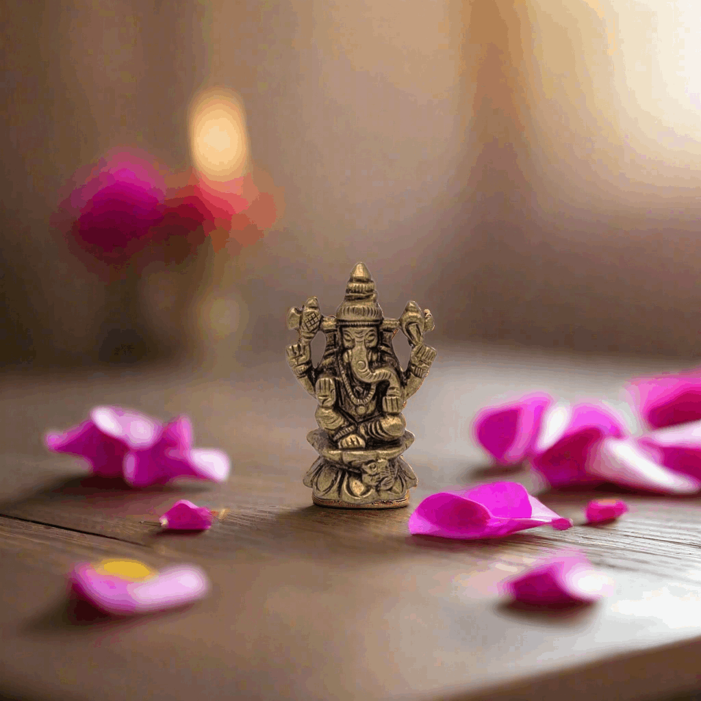 Lotus Base Ganesh Brass Idol T1 (Approx. 50 gms)