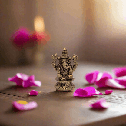Lotus Base Ganesh Brass Idol T1 (Approx. 50 gms)