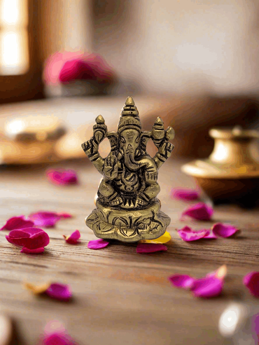 Lotus Base Ganesh Brass Idol T4 (Approx. 188 gms)