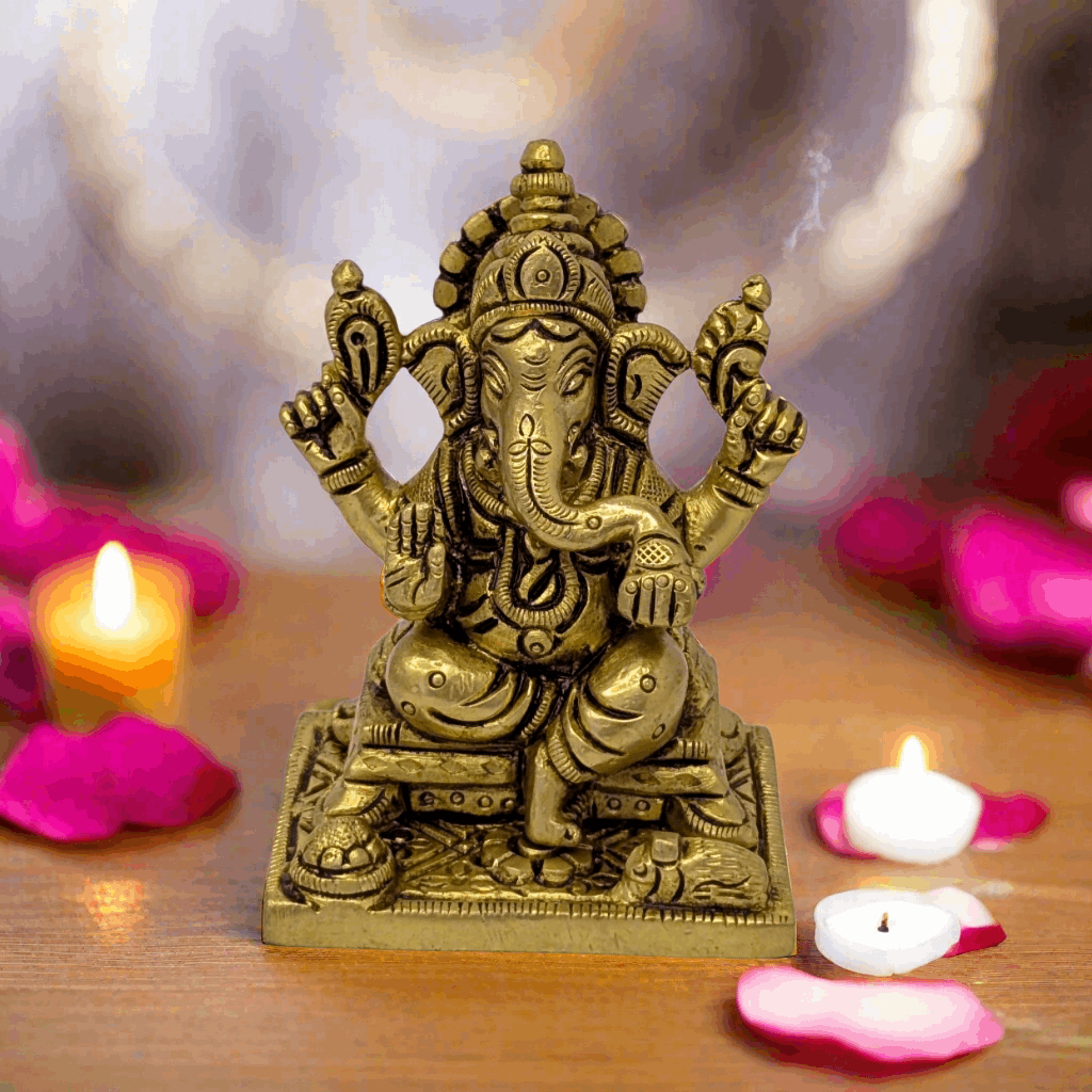 Pedestal Base Ganesh Brass Idol T7 (Approx. 350 gms)