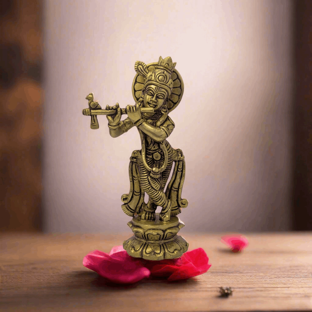 Lotus Base Krishna Brass Idol T10 (Approx. 970 gms)