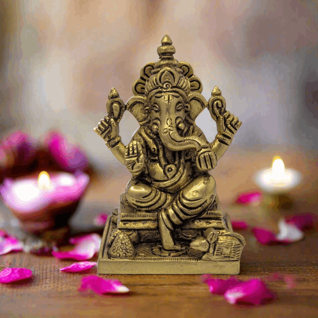 Pedestal Base Ganesh Brass Idol T9 (Approx. 580 gms)
