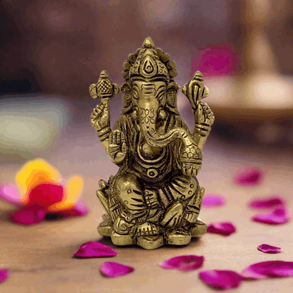Lotus Base Ganesh Brass Idol T7 (Approx. 360 gms)