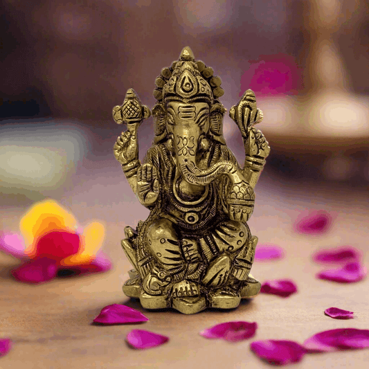 Lotus Base Ganesh Brass Idol T7 (Approx. 360 gms)